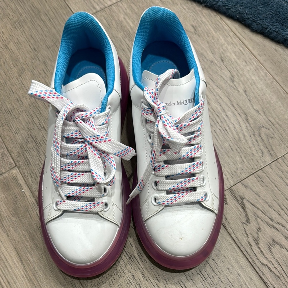 Alexander McQueen White Leather Sneakers with Pink/Purple Sole